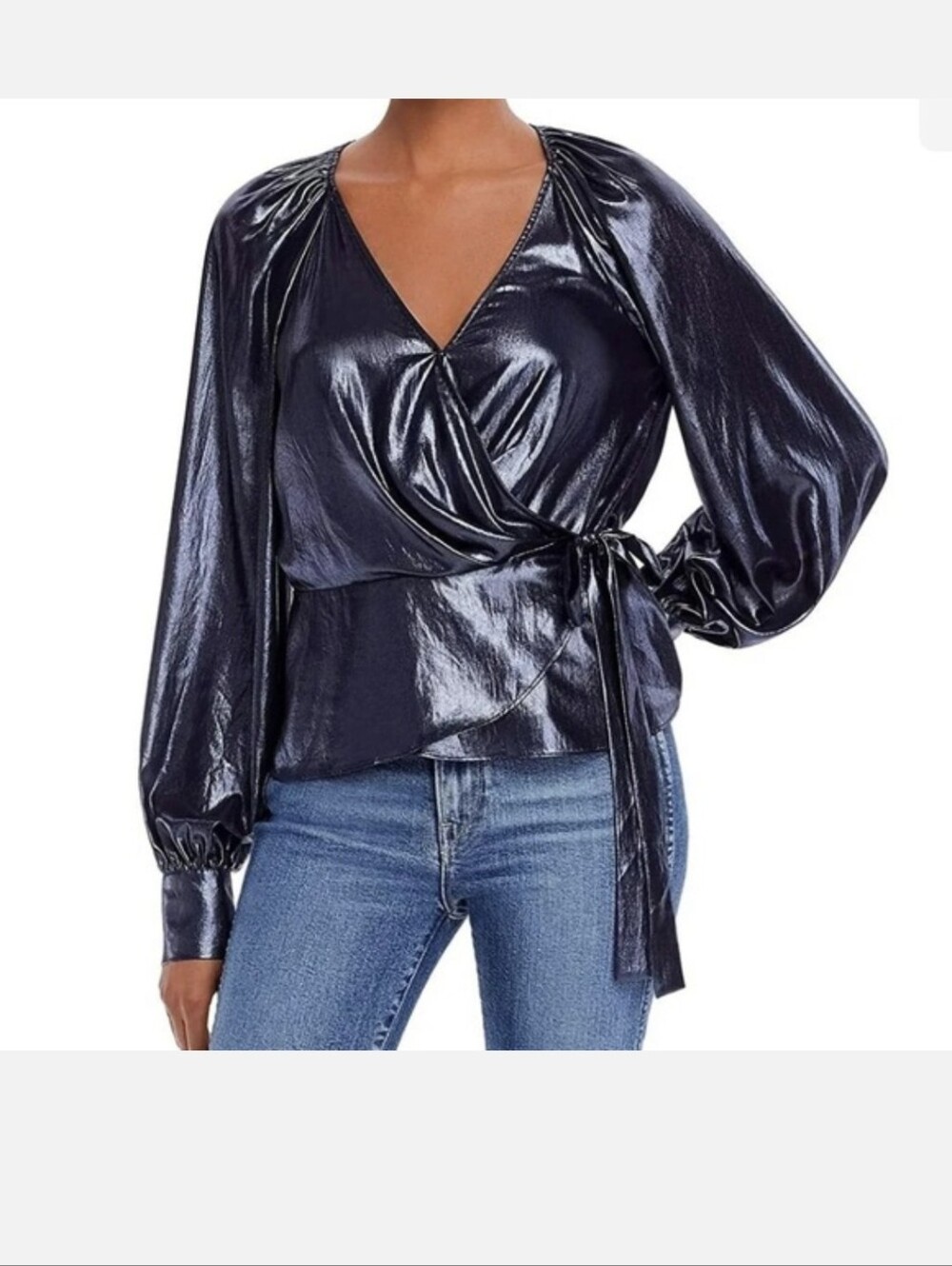 Parker Sheridan Metallic  Wrap Blouse Sz.XL NWT Black